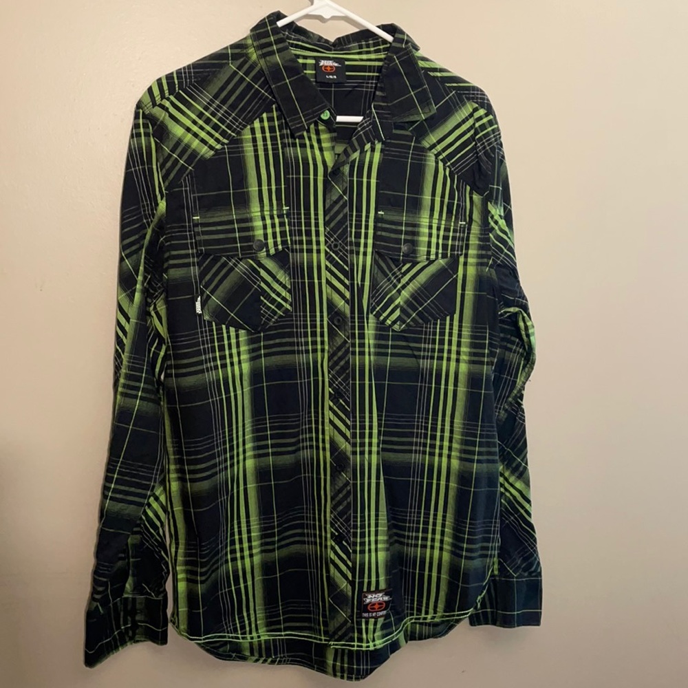 Lime green and black long sleeve button shirt